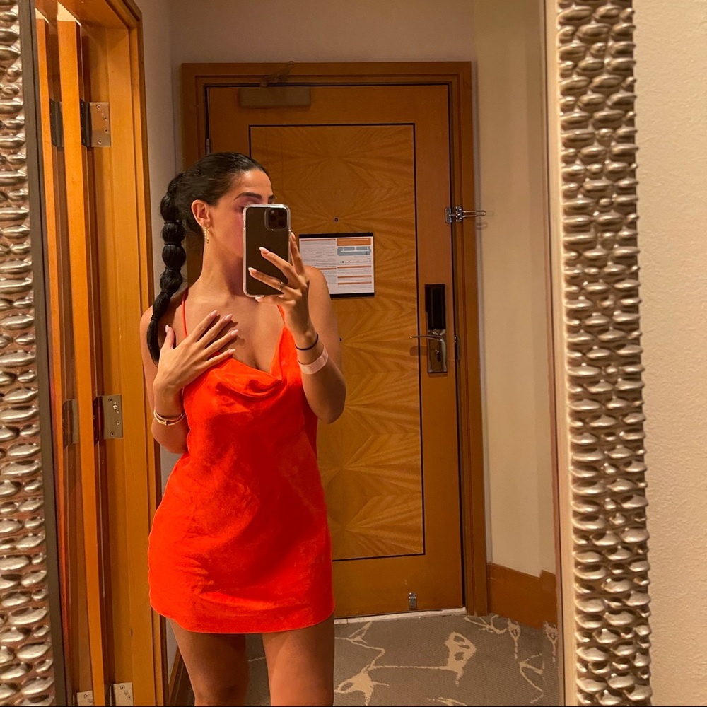 Orange Zara mini dress with criss cross back